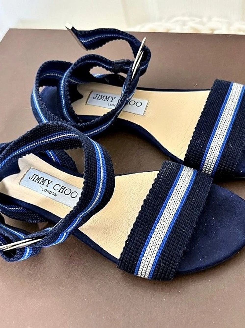 Jimmy Choo Breanne Flat Sandals Blue & White EU 35.5